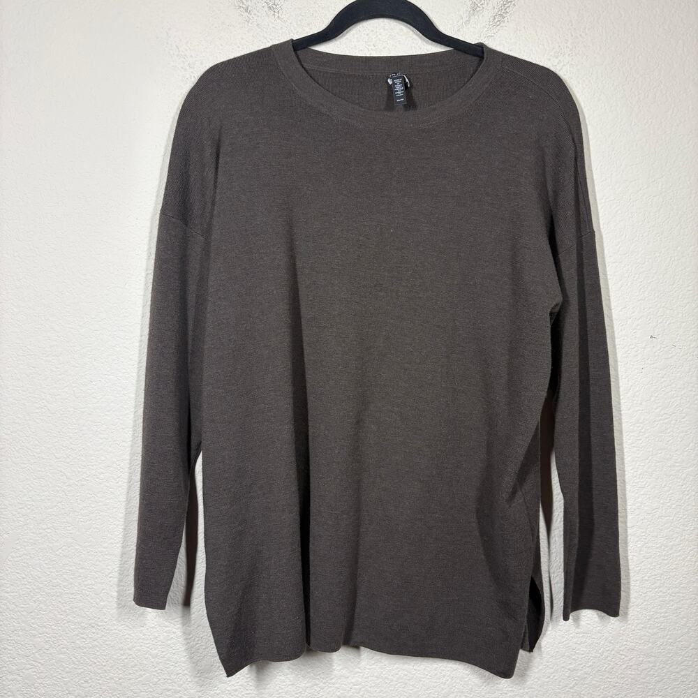 Eileen Fisher XS Sweater Brown Superfine Merino Wool Italian Yarn Long Sleeves
